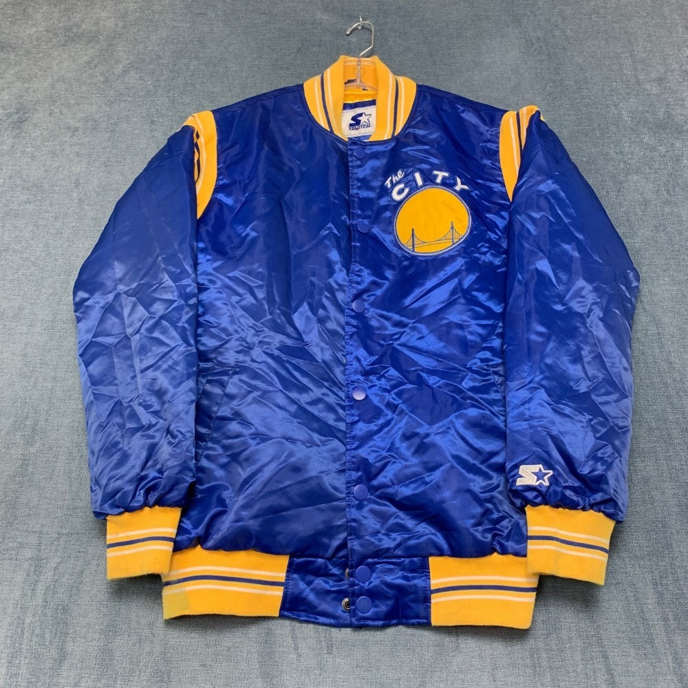 Starter The City Golden State Warriors Bomber Jacket Mens Medium Blue Yellow